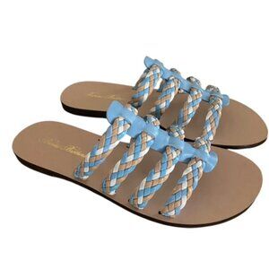 Brooks Brothers Blue Woven Leather Slide Sandals 7